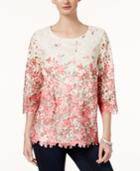 Charter Club Printed Lace-overlay Top, Created For Macy's