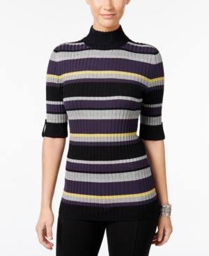 Style & Co. Mock-neck Striped Sweater, Only At Macy's