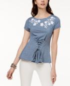 Inc International Concepts Embroidered Corset T-shirt, Created For Macy's