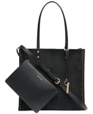 Calvin Klein Zoey Signature Suede Tote