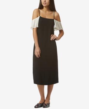 Avec Les Filles Ruffled Cold-shoulder Slip Dress