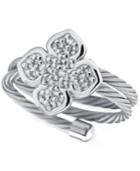 Le Fleur Sterling Silver Ring With White Topaz And Stainless Steel Cable