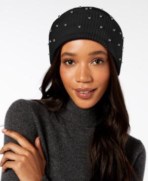 Steve Madden Metallic Imitation-pearls Cuff Beanie