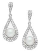 Cultured Freshwater Pearl (5-1/2mm) And Diamond (1/2 Ct. T.w.) Drop Earrings In 14k White Gold