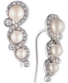 Carolee Silver-tone Crystal & Imitation Pearl Ear Climber Earrings