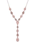 Inc International Concepts Rose Gold-tone Pave And Pink Stone Lariat Necklace, Only At Macy's
