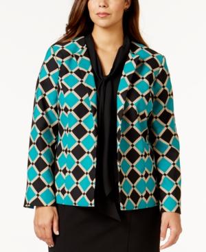 Kasper Plus Size Printed Open-front Jacket