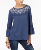 Style & Co Petite Embroidered Bell-sleeve Top, Only At Macy's
