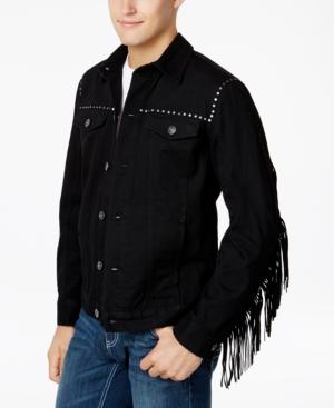 Anna Sui X Inc International Concepts Men's Denim Jacket With Fringe Trim, Created For Macy's