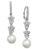Danori Silver-tone Imitation Pearl And Floral Crystal Drop Earrings