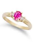 14k Gold Ring, Ruby (1/2 Ct. T.w.) And Diamond (1/8 Ct. T.w.) 3-stone Ring