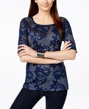 Inc International Concepts Elbow-sleeve Lace Top, Only At Macy's