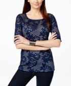 Inc International Concepts Elbow-sleeve Lace Top, Only At Macy's