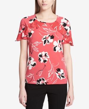 Calvin Klein Printed Chiffon-trim Top