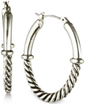 Anne Klein Silver-tone Textured 1 1/4 Hoop Earrings