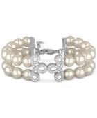 Majorica Sterling Silver Imitation Pearl And Crystal Pave Layer Bracelet