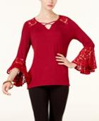 Ny Collection Lace-cuff Lace-up Top