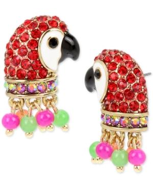 Betsey Johnson Gold-tone Pave & Bead Parrot Stud Earrings