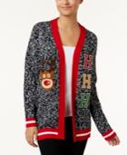 Hooked Up By Iot Juniors' Ho Ho Ho Varsity Holiday Cardigan