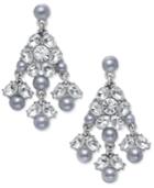 Charter Club Silver-tone Pave & Gray Imitation Pearl Chandelier Earrings, Only At Macy's