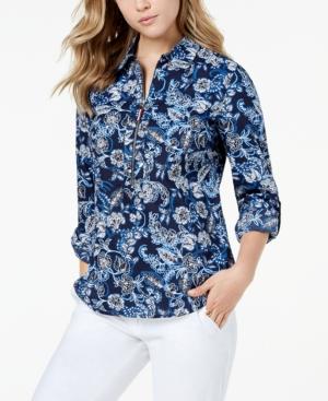 Tommy Hilfiger Cotton Printed Zip-front Shirt, Created For Macy's