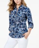 Tommy Hilfiger Cotton Printed Zip-front Shirt, Created For Macy's