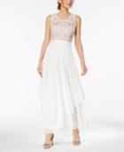 R & M Richards Belted Embroidered Mesh Gown
