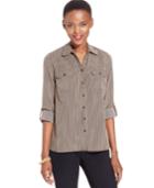 Ny Collection Petite Roll-tab Utility Shirt