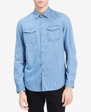 Calvin Klein Jeans Men's Cross Hatch Denim Western Shirt