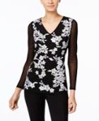 Inc International Concepts Illusion-sleeve Appliqued Top, Only At Macy's