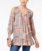Style & Co Petite Printed Cold-shoulder Peplum Peasant Top, Only At Macy's
