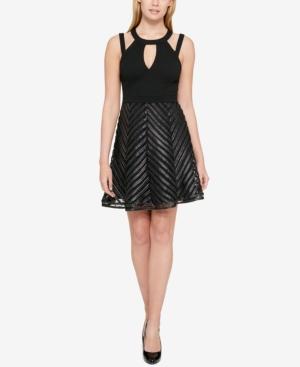 Guess Faux-leather-trim Fit & Flare Dress