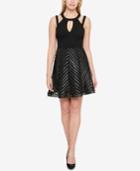 Guess Faux-leather-trim Fit & Flare Dress
