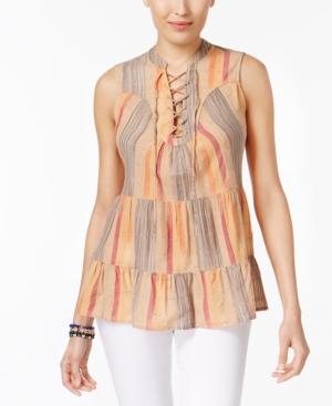 Style & Co Printed Lace-up Top, Created For Macy's