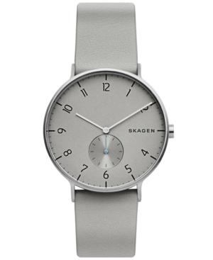 Skagen Men's Aaren Gray Leather Strap Watch 40mm