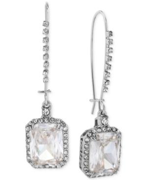 Betsey Johnson Silver-tone Crystal And Pave Square Drop Earrings