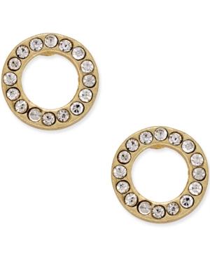 Gold-tone Circle Pave Stud Earrings