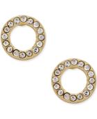 Gold-tone Circle Pave Stud Earrings