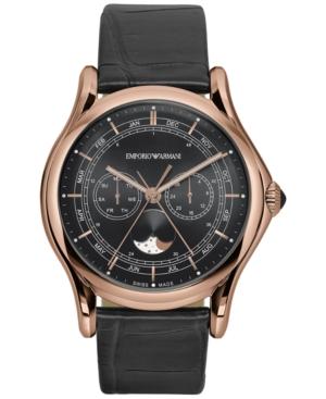 Emporio Armani Men's Swiss Classic Dark Gray Leather Strap Watch 44mm Ars4206