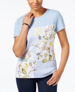 Karen Scott Petite Floral-stripe Top, Only At Macy's