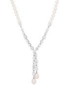 Arabella Cultured Freshwater Pearl (5mm & 9 X 7mm) & Swarovski Zirconia Lariat Necklace In Sterling Silver, Only At Macy's