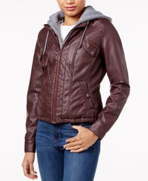 Jou Jou Juniors' Faux-fur-lined Faux-leather Jacket