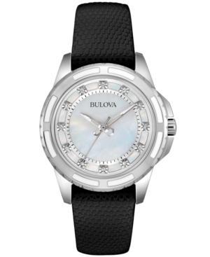 Bulova Women's Diamond Accent Black Leather Strap Watch 32mm 98p139