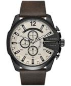 Diesel Men's Chronograph Mega Chief Dark Brown Leather Strap Watch 51mm Dz4422