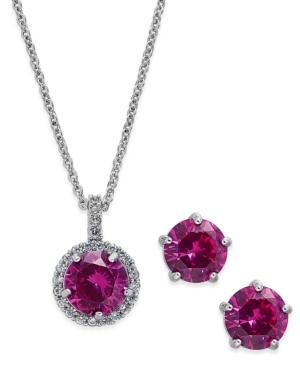 Charter Club Silver-tone Pink Stone Pendant Necklace And Stud Earrings