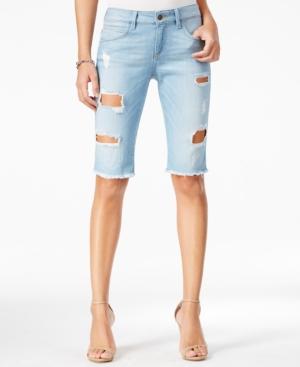 Guess Tomboy Ripped Littlefield Wash Denim Bermuda Shorts