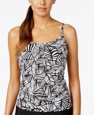 Swim Solutions Leaf-print Tiered Tankini Top Women's Swimsuit