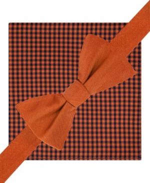 Tommy Hilfiger Solid To-tie Bow Tie And Gingham Pocket Square Set