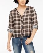 American Rag Juniors' Plaid Lace-up Blouse, Created For Macy's