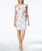 Calvin Klein Cotton Printed One-shoulder Flounce Dress